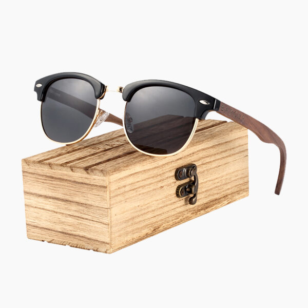 BARCUR - Γυαλιά Ηλίου Walnut Clubmaster Style με Black Polarized Φακό (4005)