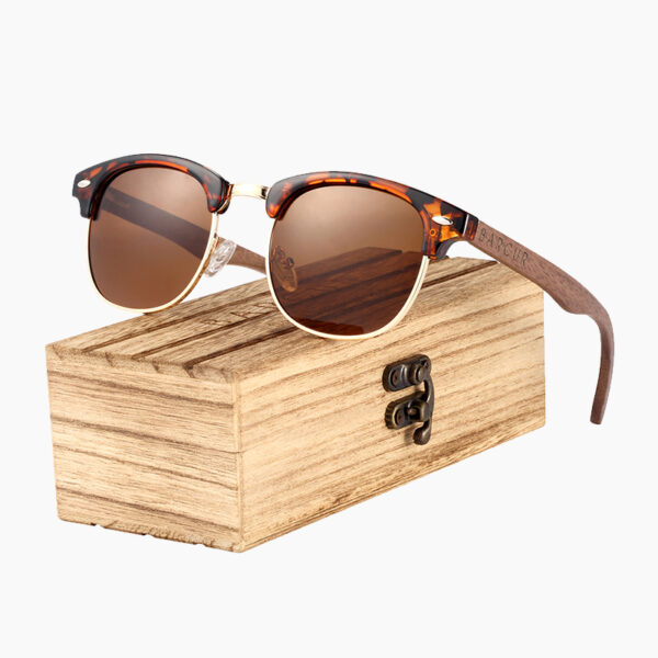 BARCUR - Γυαλιά Ηλίου Walnut Clubmaster Style με Tea Polarized Φακό (4005)