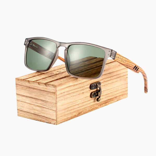 BARCUR – Γυαλιά Ηλίου Zebrawood Square Style με Greenkish Polarized Φακό (4020)