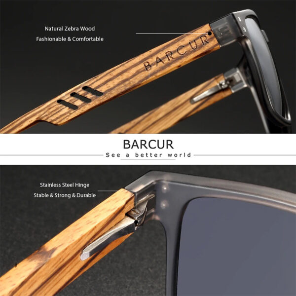 BARCUR – Γυαλιά Ηλίου Zebrawood Square Style με Greenkish Polarized Φακό (4020)