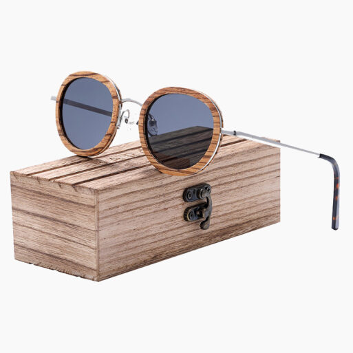 BARCUR - Γυαλιά Ηλίου Zebrawood Vintage Round Style με Grey Polarized Φακό (5008)