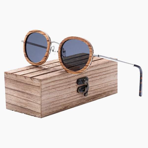 BARCUR - Γυαλιά Ηλίου Zebrawood Vintage Round Style με Grey Polarized Φακό (5008)