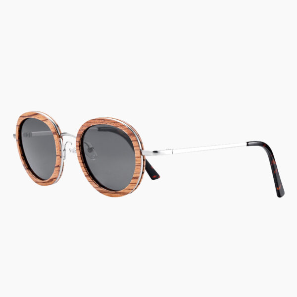 BARCUR - Γυαλιά Ηλίου Zebrawood Vintage Round Style με Grey Polarized Φακό (5008)