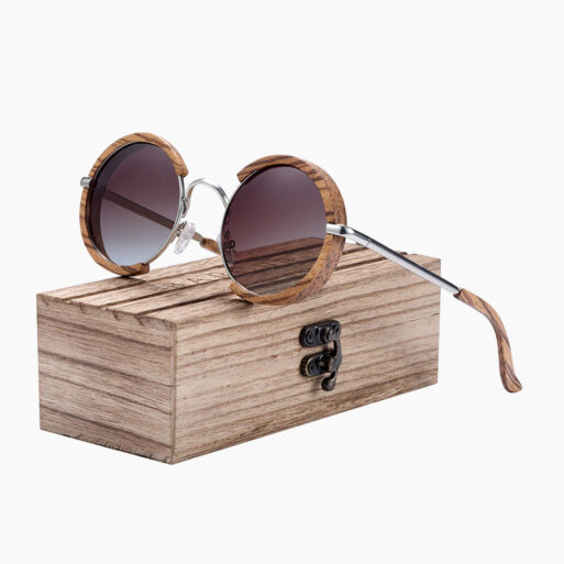 BARCUR - Γυαλιά Ηλίου Zebrawood Vintage Round Style με Tea Polarized Φακό (5033)