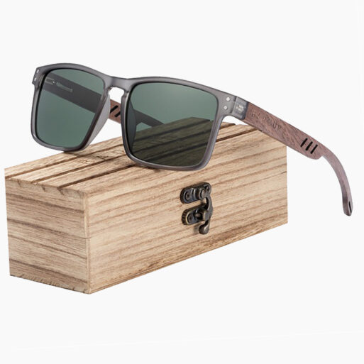 BARCUR – Γυαλιά Ηλίου Walnut Square Style με Greenkish Polarized Φακό (4018)