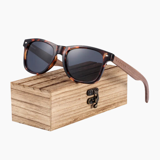 BARCUR - Γυαλιά Ηλίου Walnut Wayfarer Style Leopard με Black Polarized Φακό (8700)