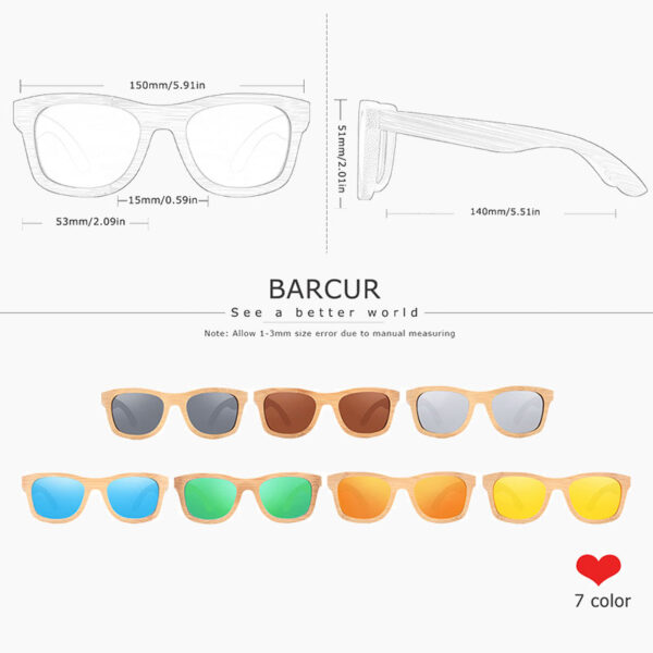 BARCUR - Γυαλιά Ηλίου Bamboo Upturned Style με Sky Blue Polarized Φακό (5102)