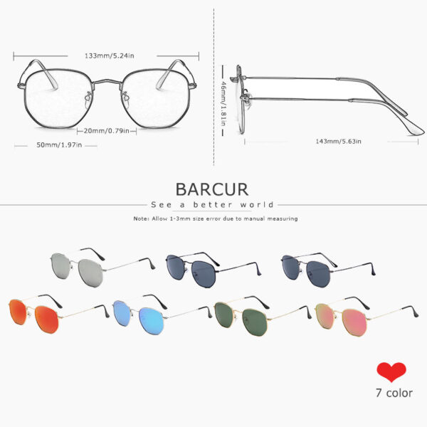 BARCUR - Γυαλιά Ηλίου Hexagon Stainless Gold Σκελετός & Greenkish Φακός Polarized (8548)