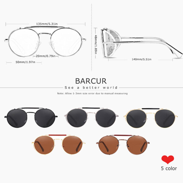 BARCUR - Γυαλιά Ηλίου Round Stainless Καφέ Σκελετός & Καφέ Φακός Polarized (A8375)