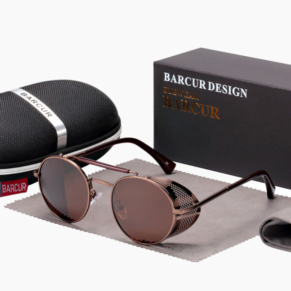 BARCUR - Γυαλιά Ηλίου Round Stainless Καφέ Σκελετός & Καφέ Φακός Polarized (A8375)