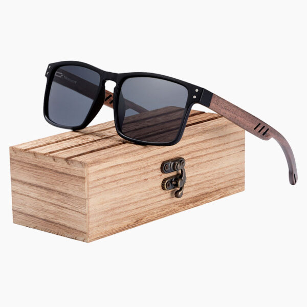 BARCUR – Γυαλιά Ηλίου Walnut Square Style Gloss Μαύρα με Black Polarized Φακό (4018)