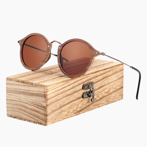 BARCUR - Γυαλιά Ηλίου Walnut Vintage Round Style με Tea Polarized Φακό (5015)